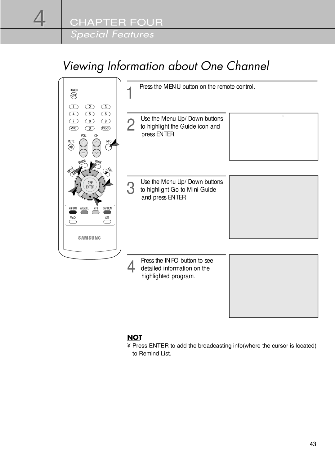 Samsung SIR-T451 manual Viewing Information about One Channel 