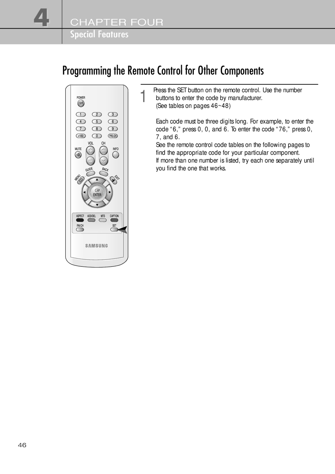 Samsung SIR-T451 manual Programming the Remote Control for Other Components 