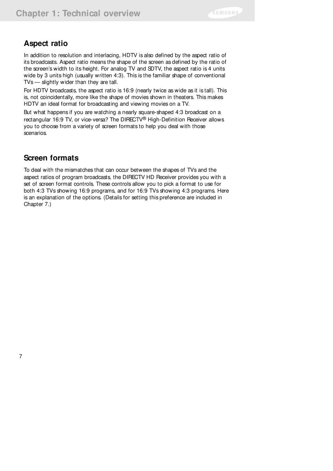 Samsung SIR-TS160 owner manual Aspect ratio, Screen formats 