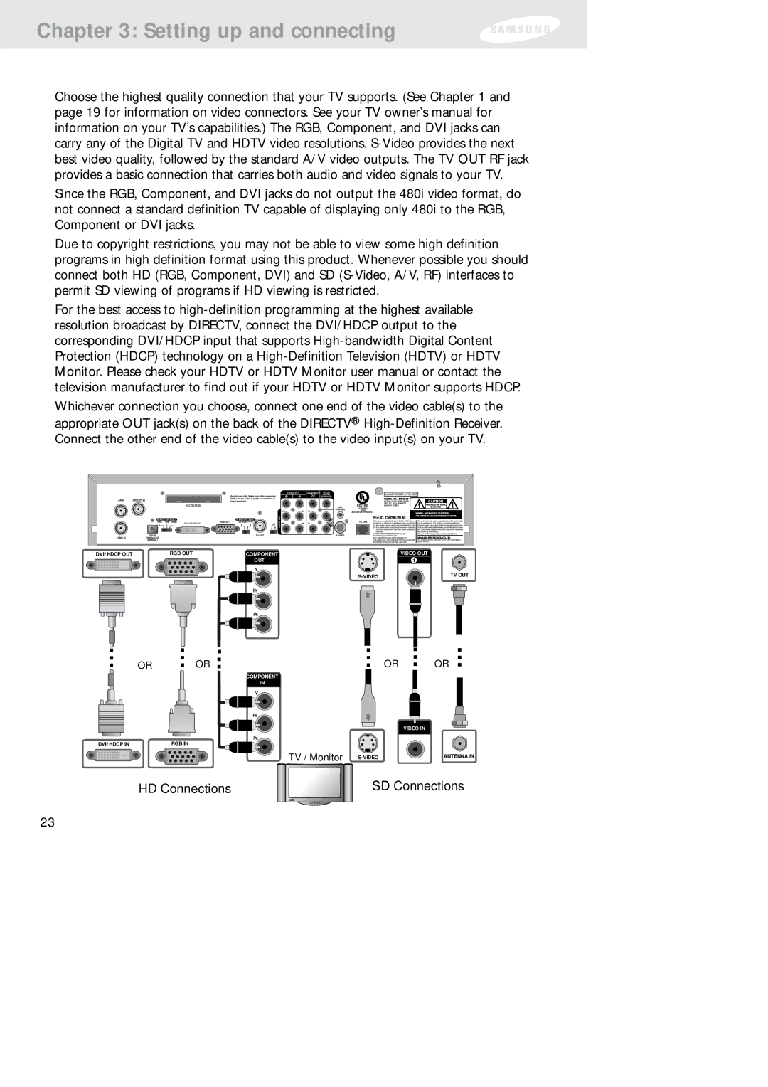 Samsung SIR-TS160 owner manual HD Connections 