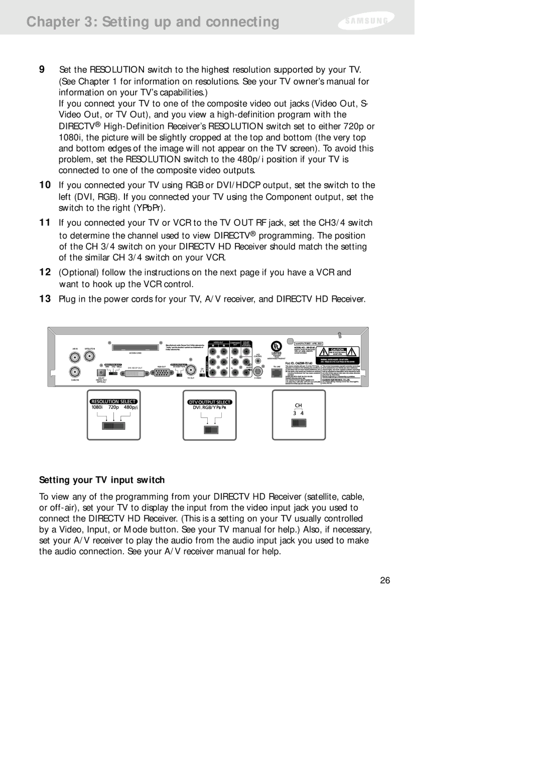 Samsung SIR-TS160 owner manual Setting your TV input switch 