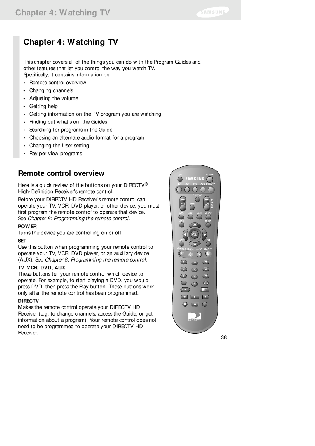 Samsung SIR-TS160 owner manual Watching TV, Remote control overview 