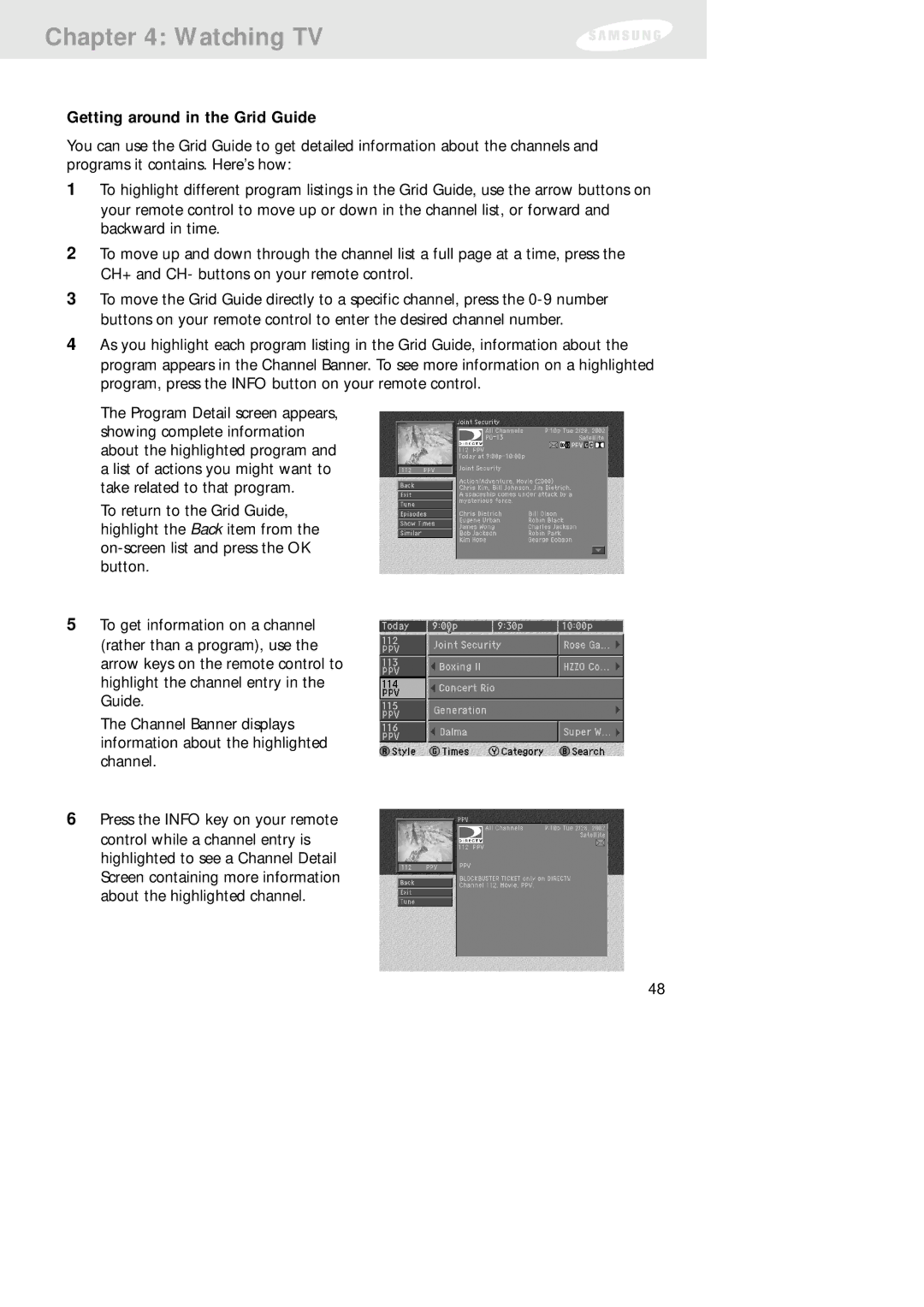 Samsung SIR-TS160 owner manual Getting around in the Grid Guide 