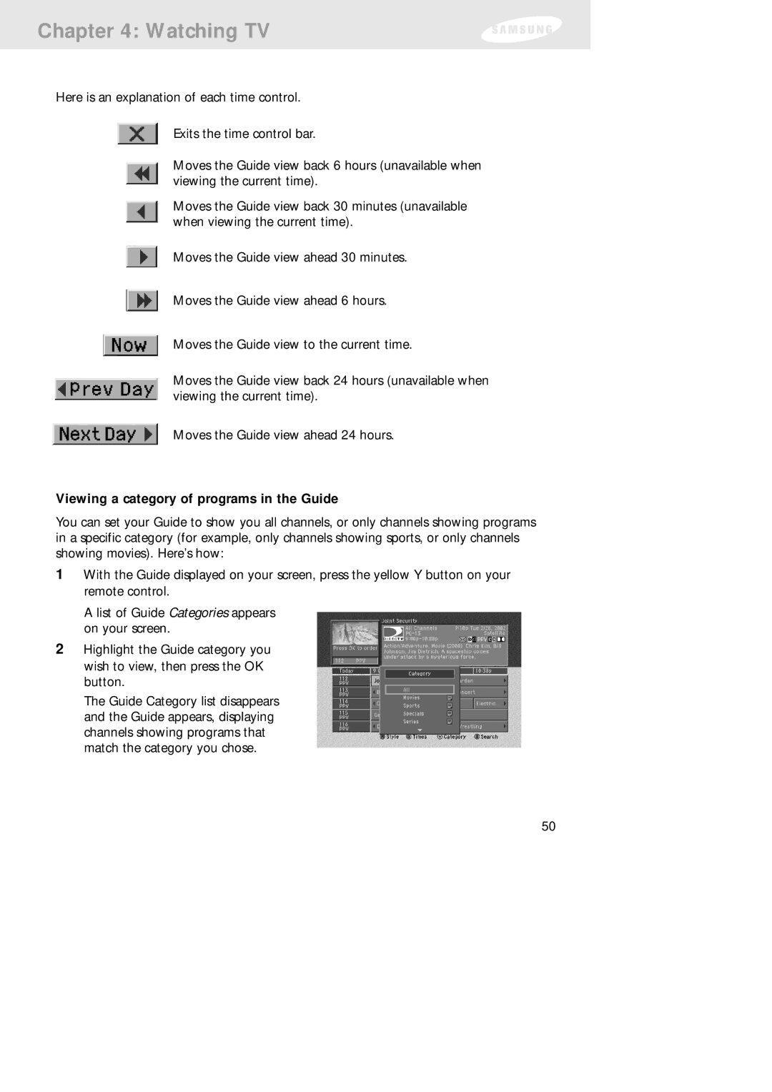 Samsung SIR-TS160 owner manual Viewing a category of programs in the Guide 