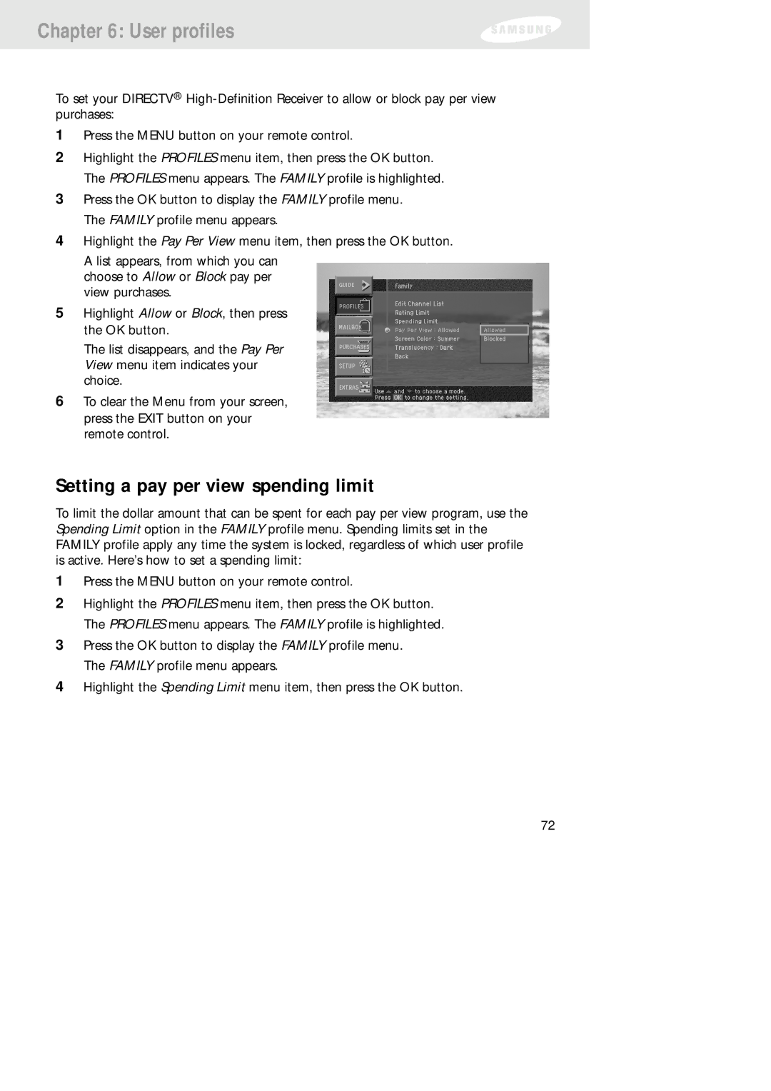 Samsung SIR-TS160 owner manual Setting a pay per view spending limit 