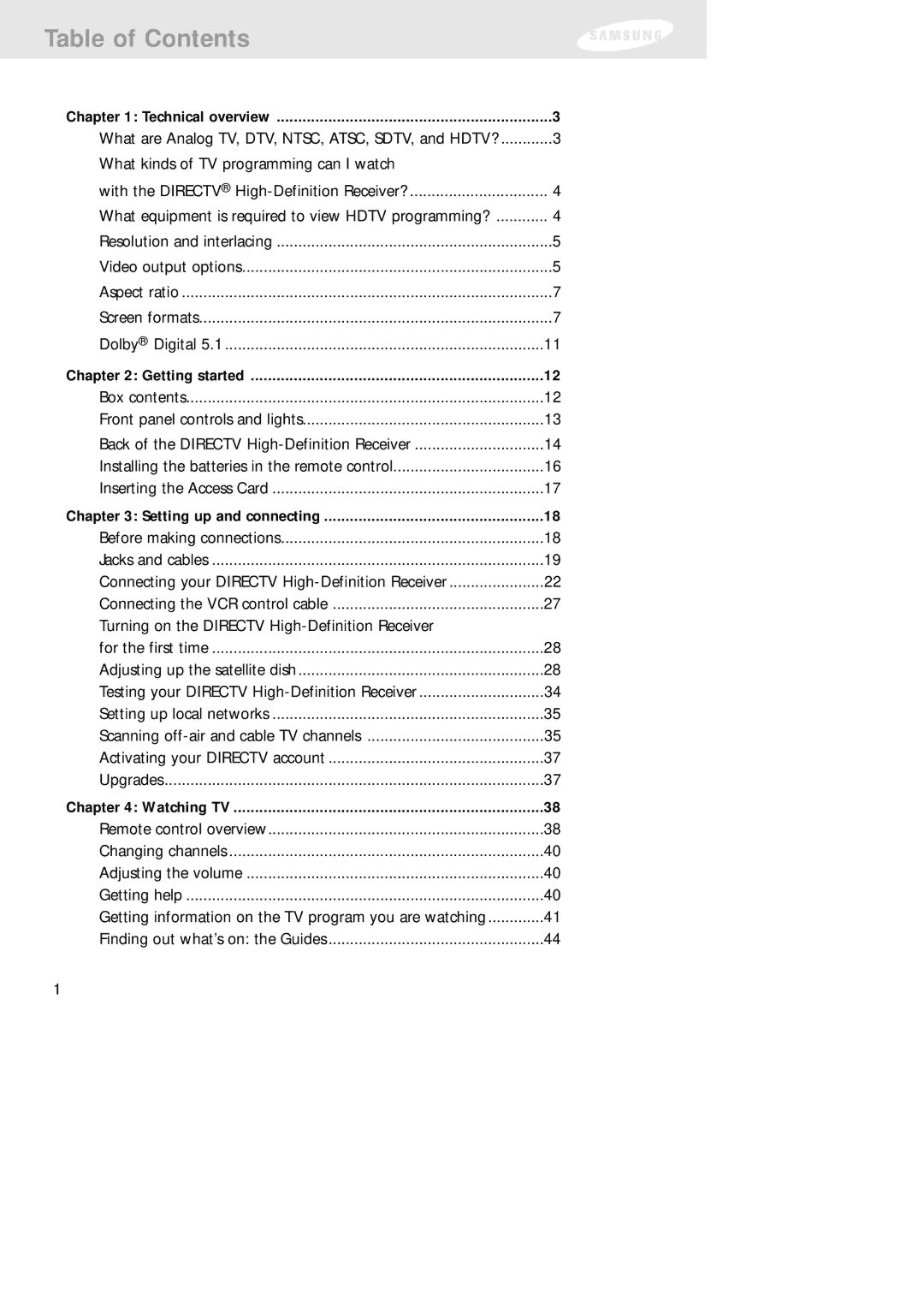 Samsung SIR-TS160 owner manual Table of Contents 