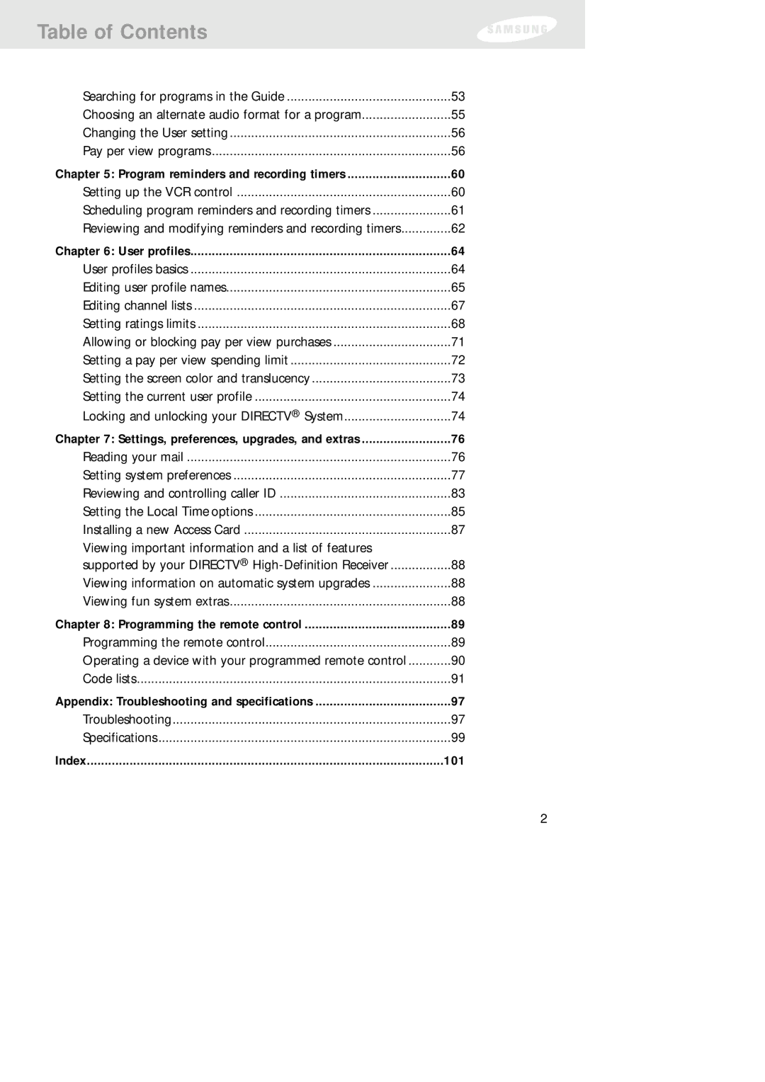 Samsung SIR-TS160 owner manual 101 