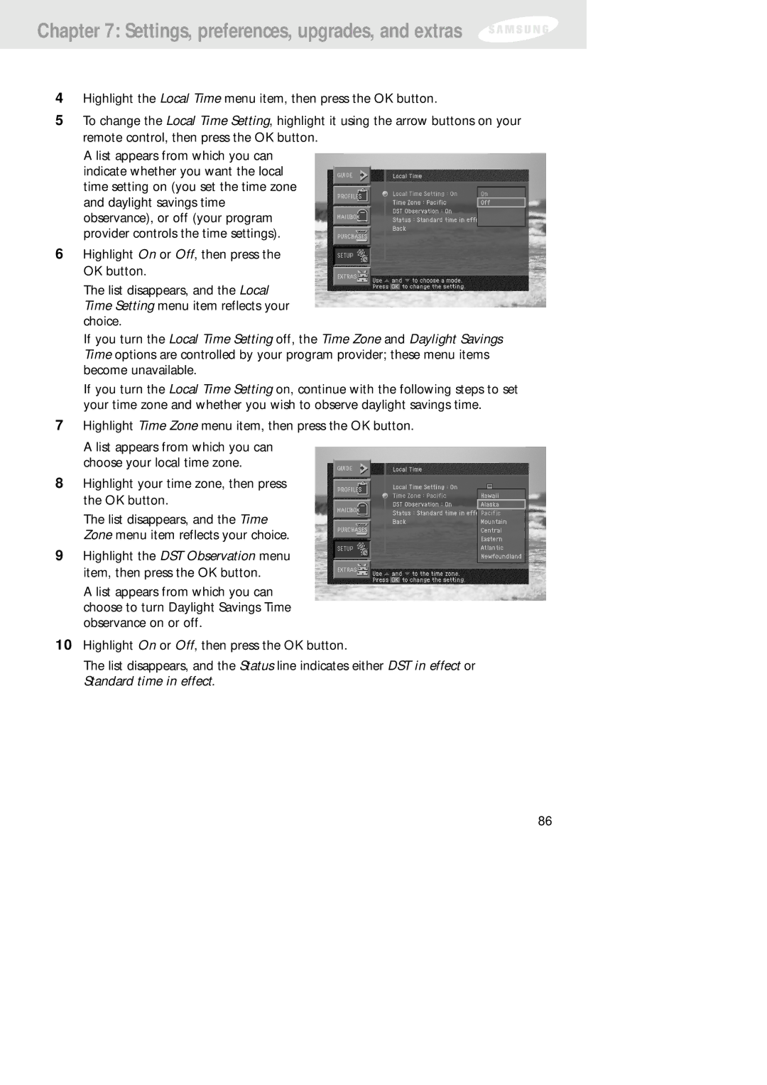 Samsung SIR-TS160 owner manual Settings, preferences, upgrades, and extras 