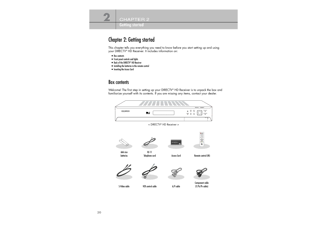 Samsung SIR-TS360 owner manual Getting started, Box contents 