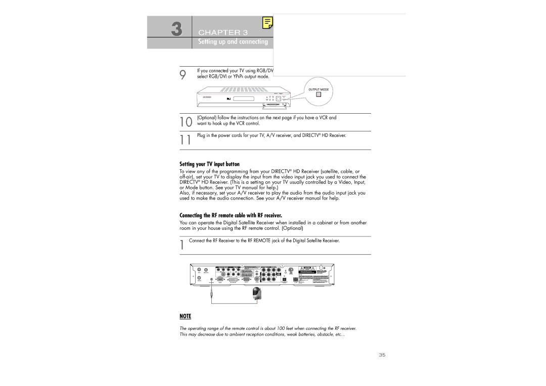 Samsung SIR-TS360 owner manual Setting your TV input button, Connecting the RF remote cable with RF receiver 