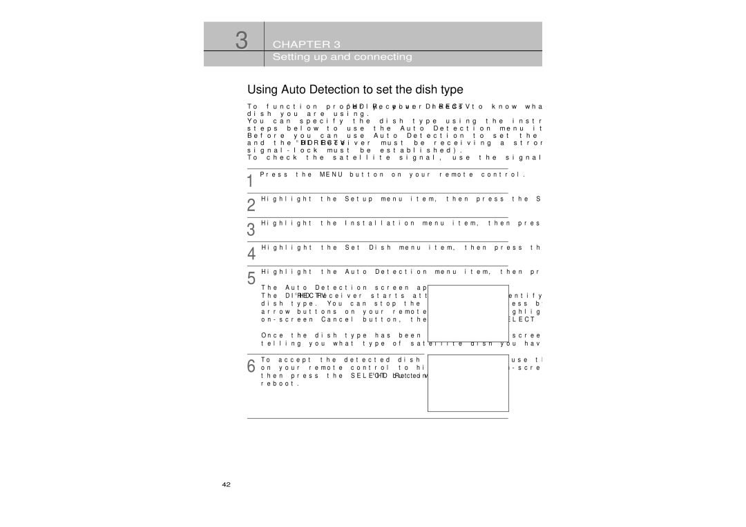 Samsung SIR-TS360 owner manual Using Auto Detection to set the dish type 