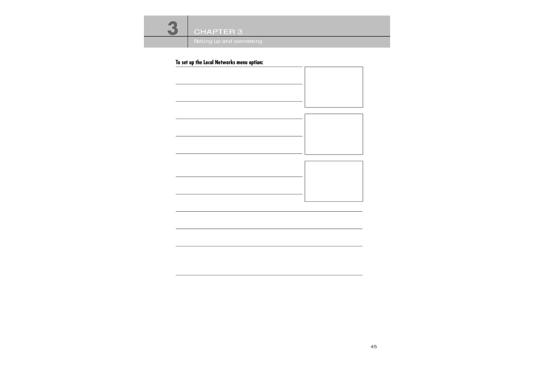 Samsung SIR-TS360 owner manual To set up the Local Networks menu option 