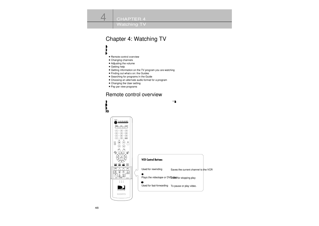 Samsung SIR-TS360 owner manual Remote control overview, VCR Control Buttons 