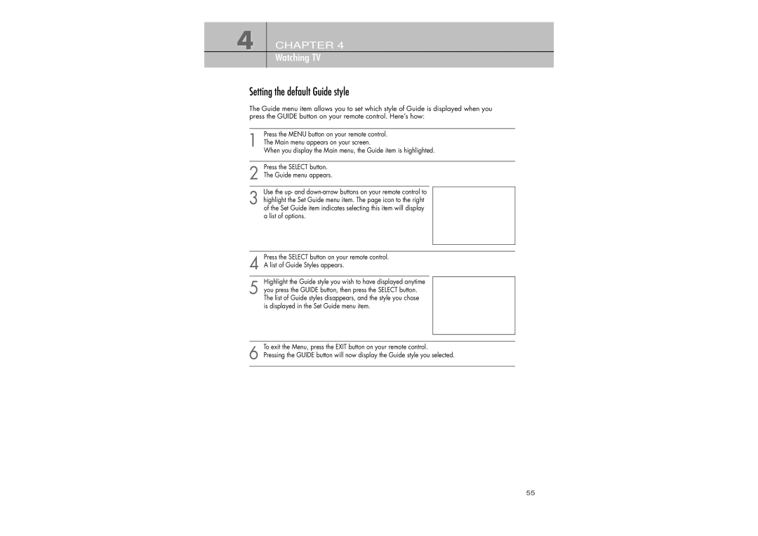 Samsung SIR-TS360 owner manual Setting the default Guide style, Press the Select button Guide menu appears 