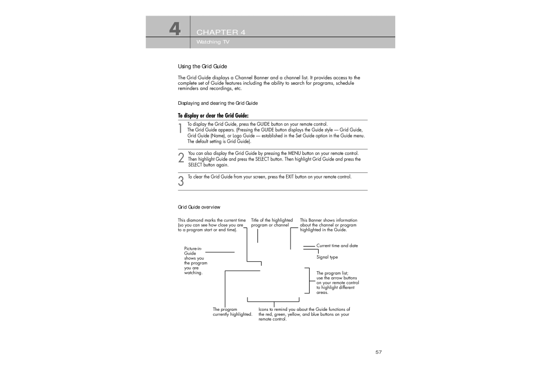 Samsung SIR-TS360 owner manual Using the Grid Guide, To display or clear the Grid Guide 