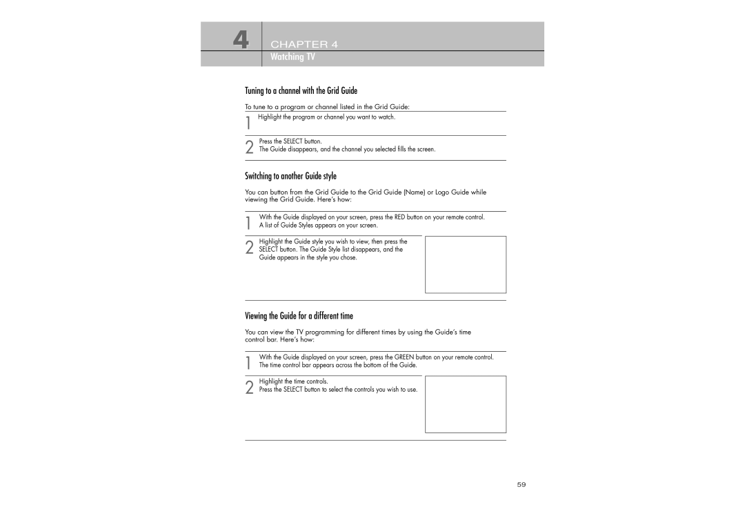 Samsung SIR-TS360 List of Guide Styles appears on your screen, Time control bar appears across the bottom of the Guide 