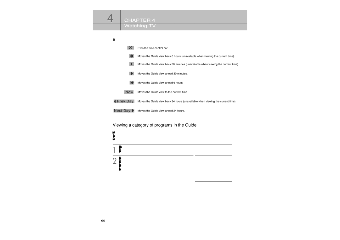 Samsung SIR-TS360 owner manual Here is an explanation of each time control, List of Guide Categories appears on your screen 