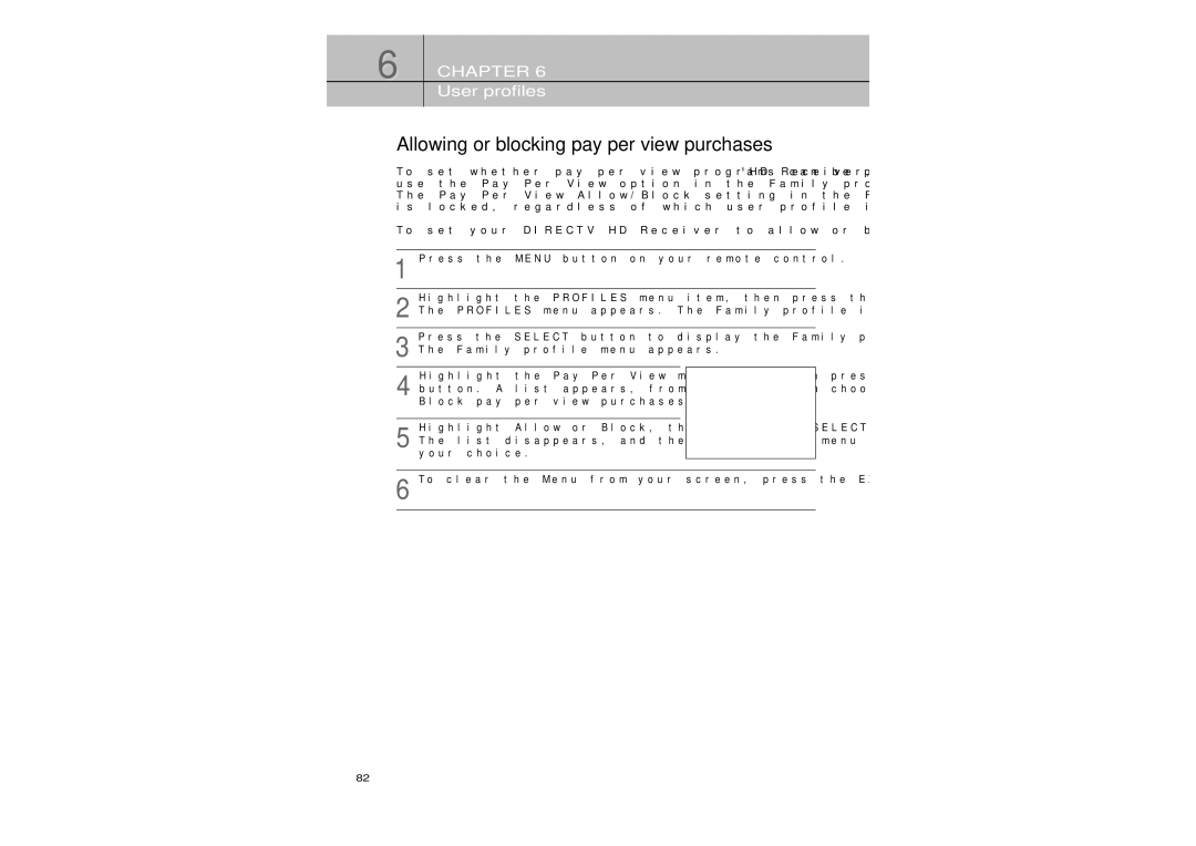 Samsung SIR-TS360 owner manual Allowing or blocking pay per view purchases 