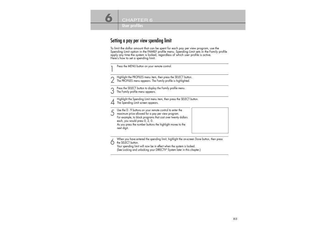 Samsung SIR-TS360 owner manual Setting a pay per view spending limit 