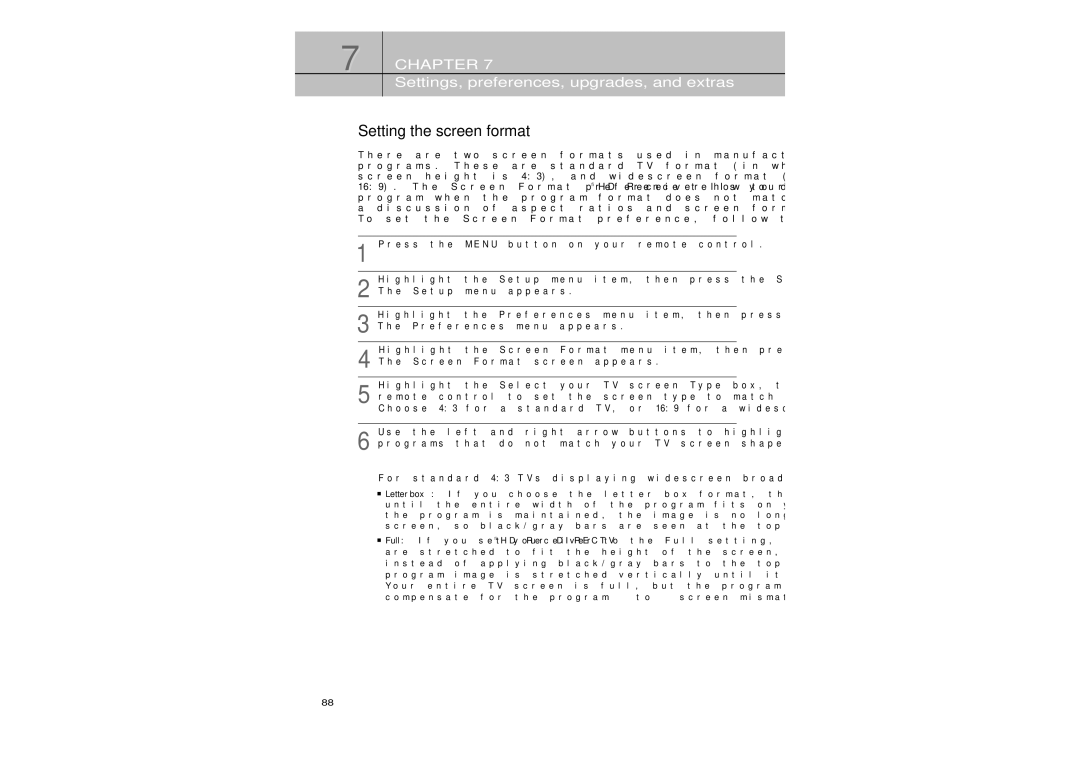 Samsung SIR-TS360 owner manual Setting the screen format 