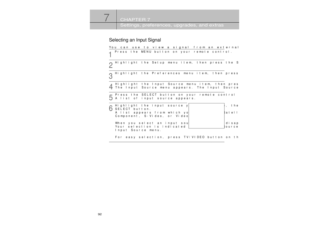 Samsung SIR-TS360 owner manual Selecting an Input Signal, Input Source menu 