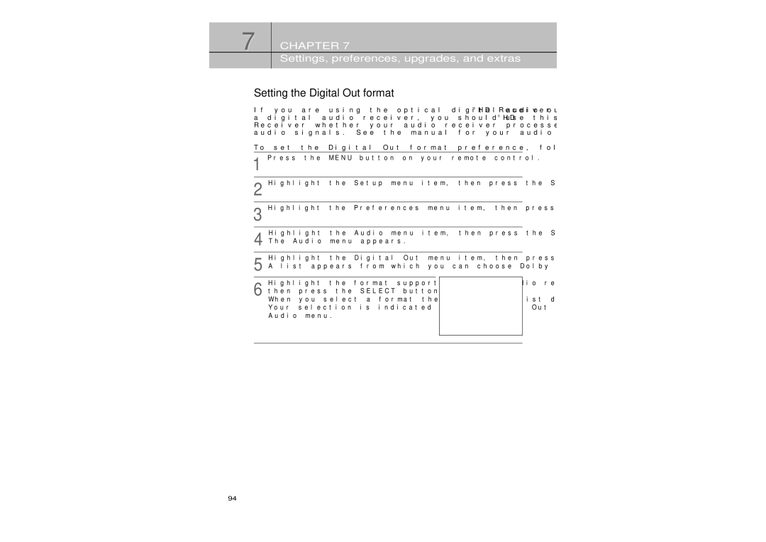 Samsung SIR-TS360 owner manual Setting the Digital Out format 