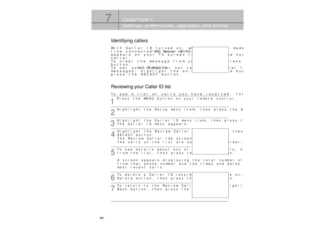 Samsung SIR-TS360 owner manual Identifying callers, Reviewing your Caller ID list 