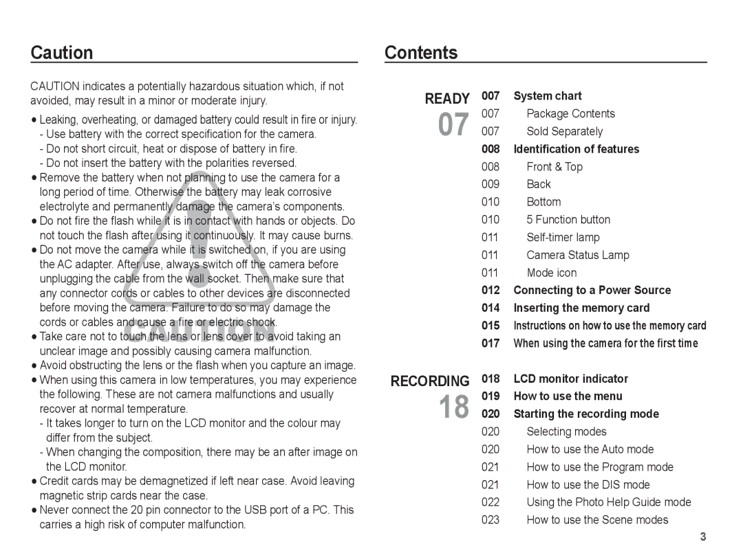 Samsung SL102 manual Contents 