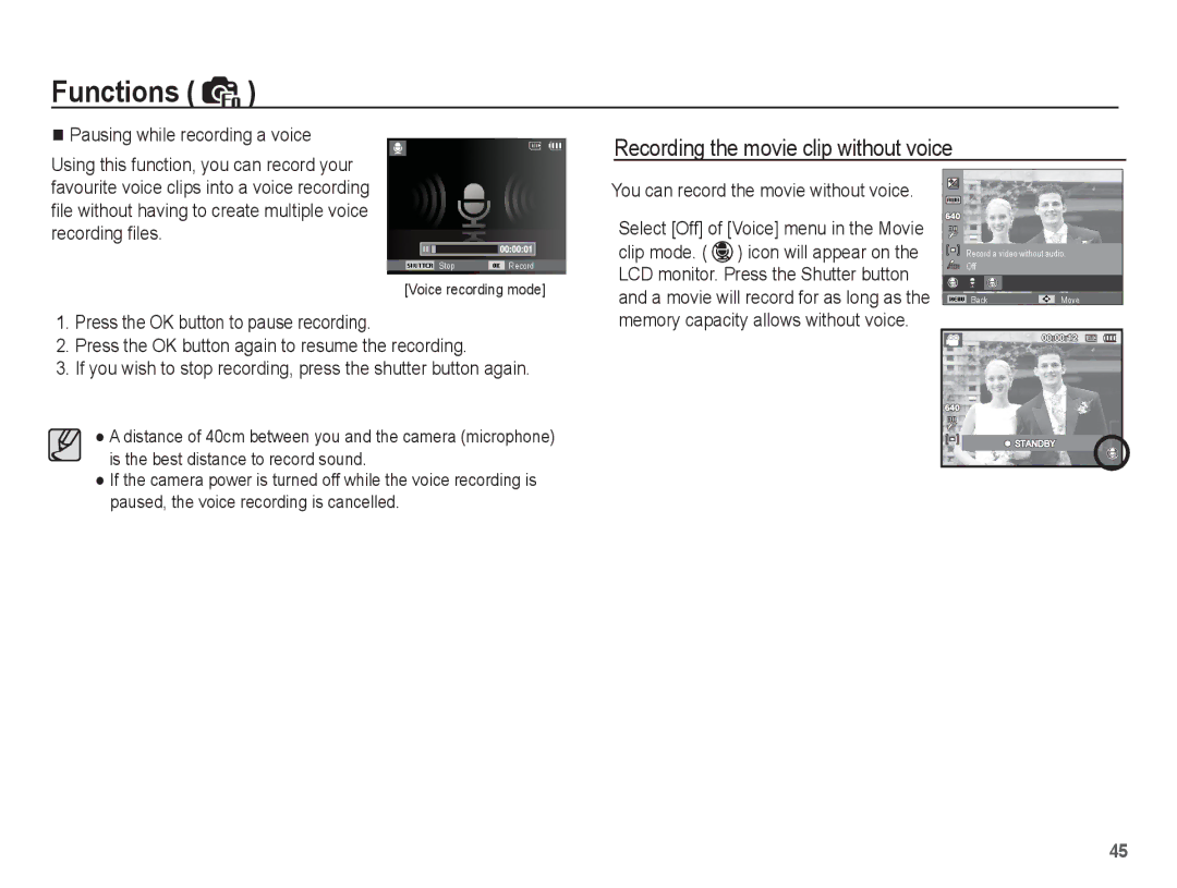 Samsung SL102 manual Recording the movie clip without voice 