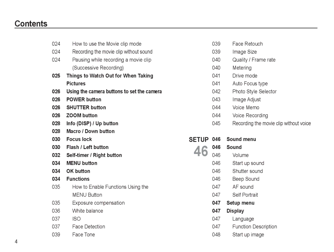 Samsung SL102 Language Function Description Start up image, Pausing while recording a movie clip Successive Recording 