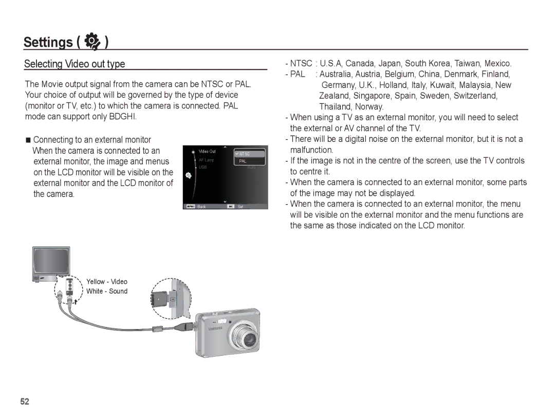 Samsung SL102 manual Selecting Video out type 