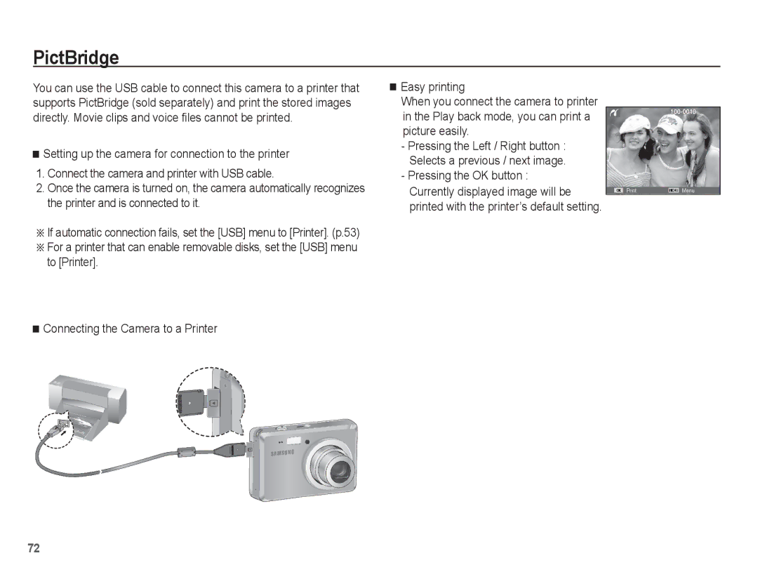 Samsung SL102 manual PictBridge 