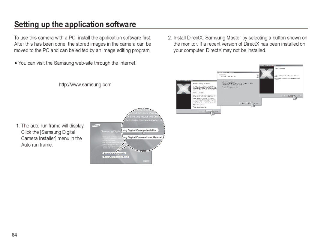 Samsung SL102 manual Setting up the application software, You can visit the Samsung web-site through the internet 