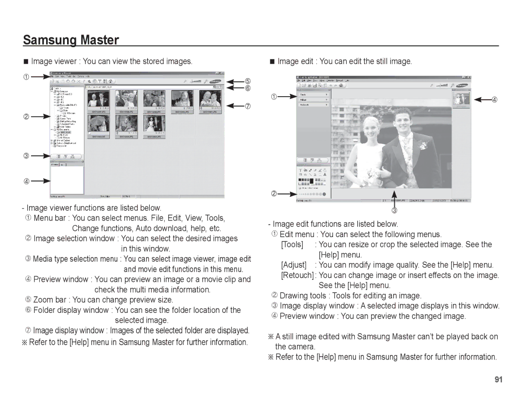 Samsung SL102 manual Help menu, Adjust 