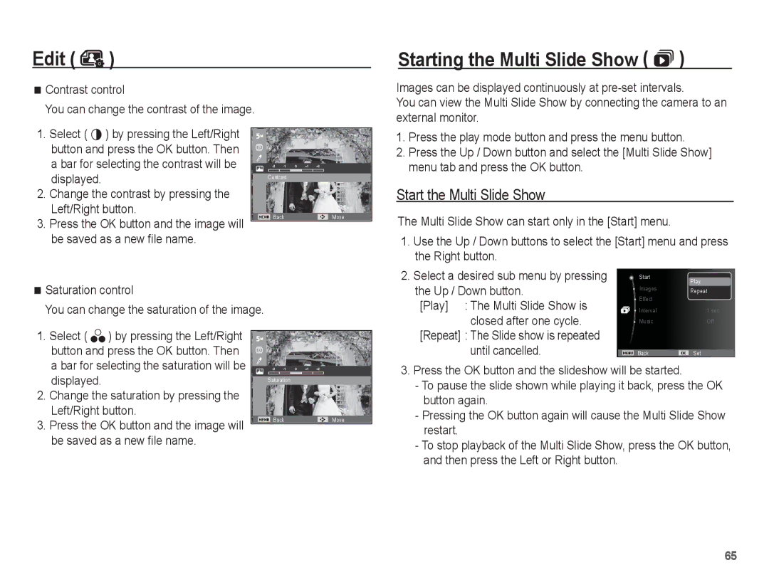 Samsung SL105 manual Starting the Multi Slide Show , Start the Multi Slide Show 