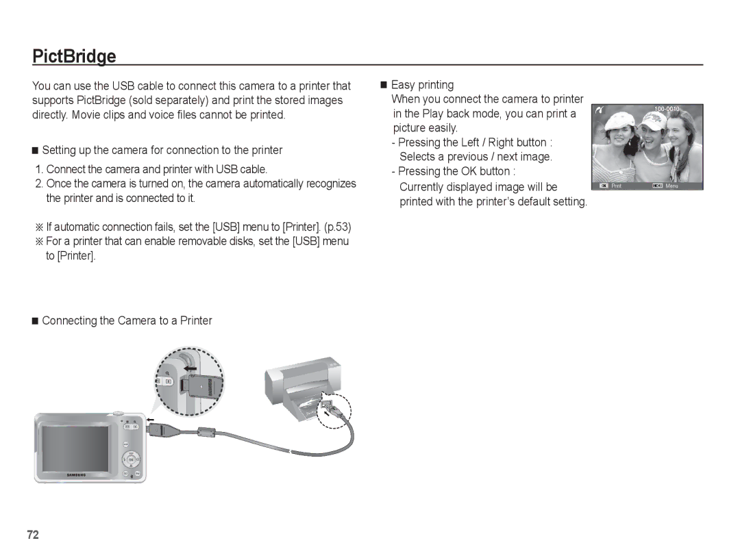 Samsung SL105 manual PictBridge 