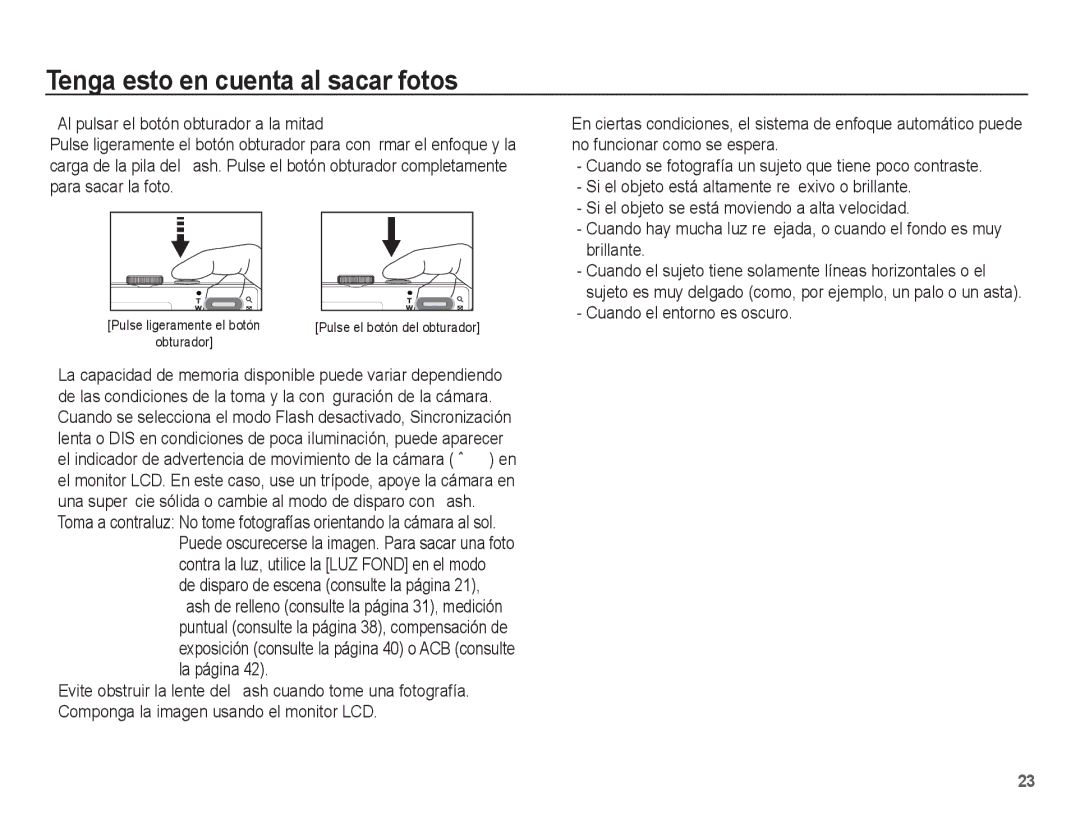 Samsung SL201 manual Tenga esto en cuenta al sacar fotos, Si el objeto está altamente reﬂexivo o brillante, Brillante 