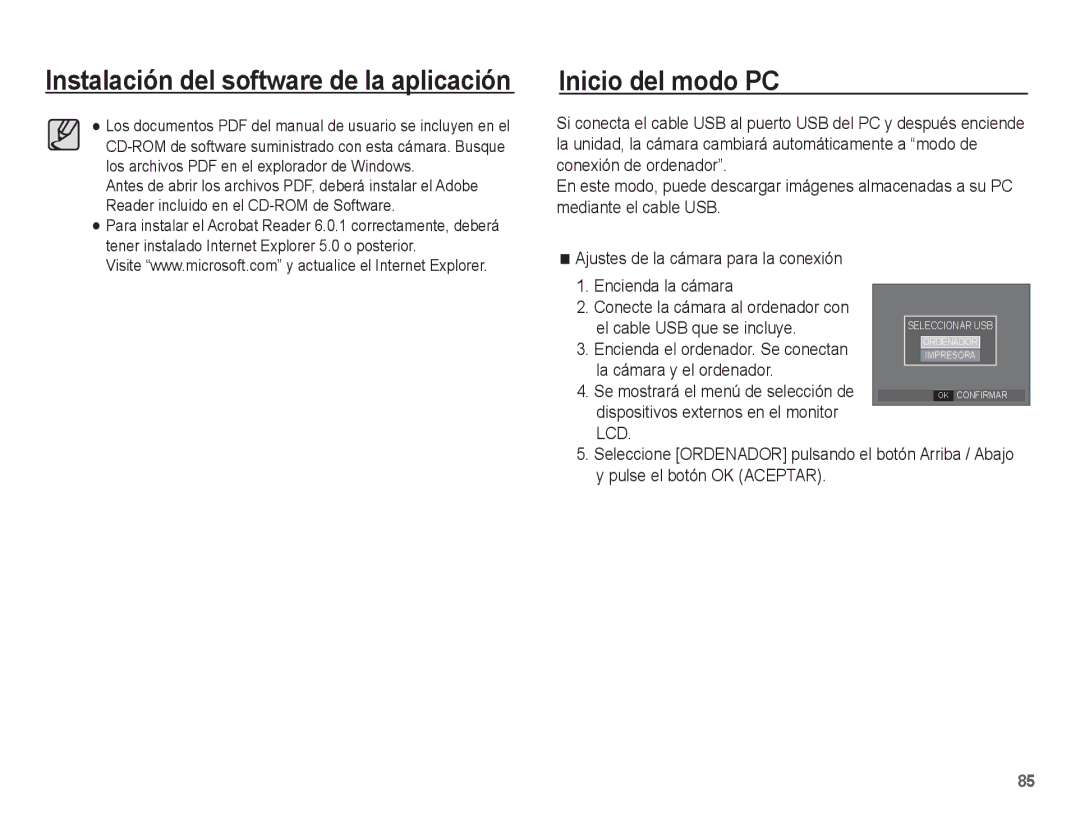 Samsung SL201 manual Inicio del modo PC, Encienda el ordenador. Se conectan la cámara y el ordenador 