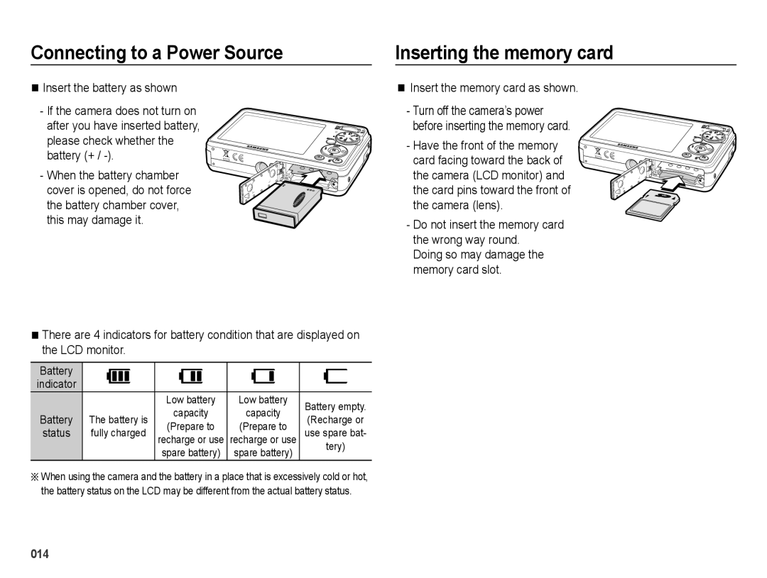 Samsung SL202 user manual Inserting the memory card, Insert the memory card as shown, Battery 