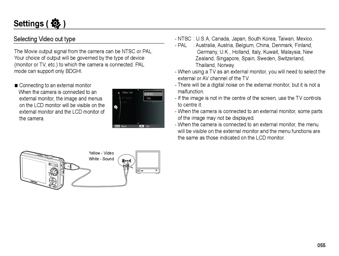 Samsung SL202 user manual Selecting Video out type 