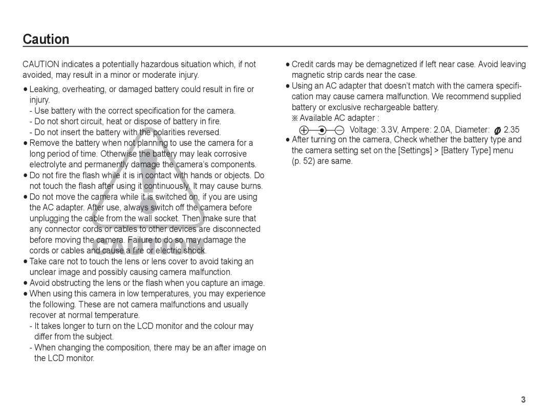 Samsung SL30 manual Available AC adapter 