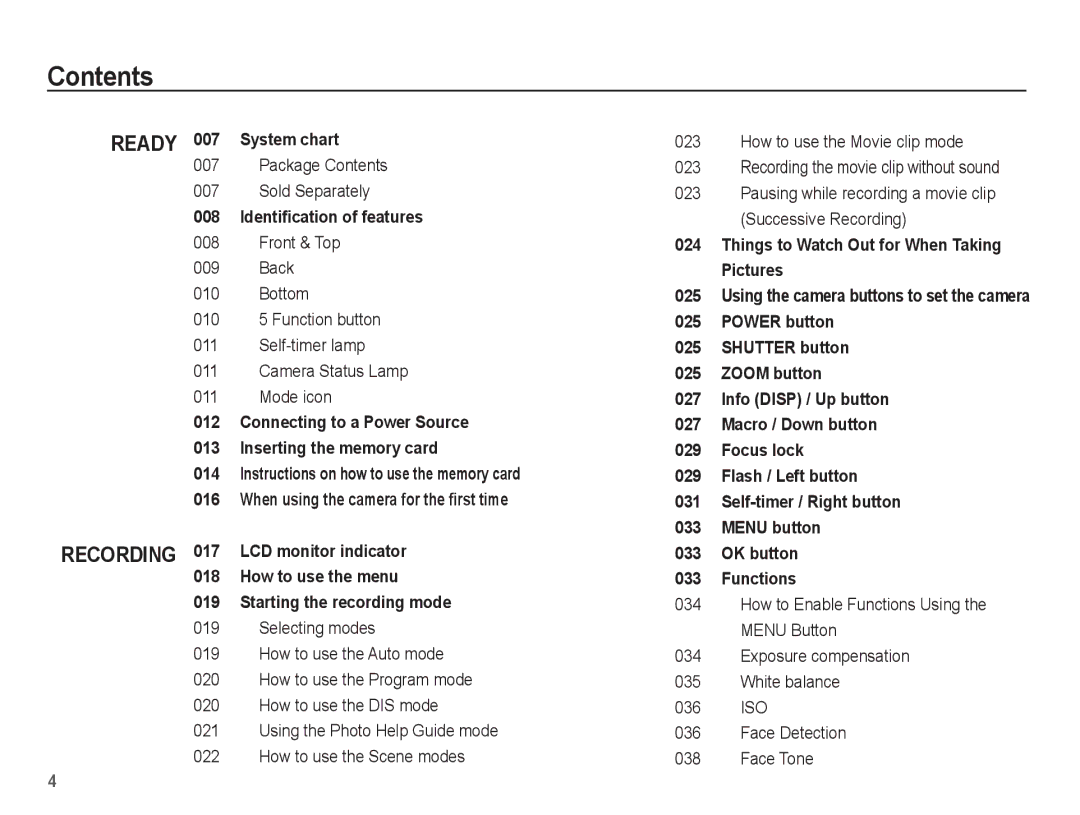 Samsung SL30 manual Contents 