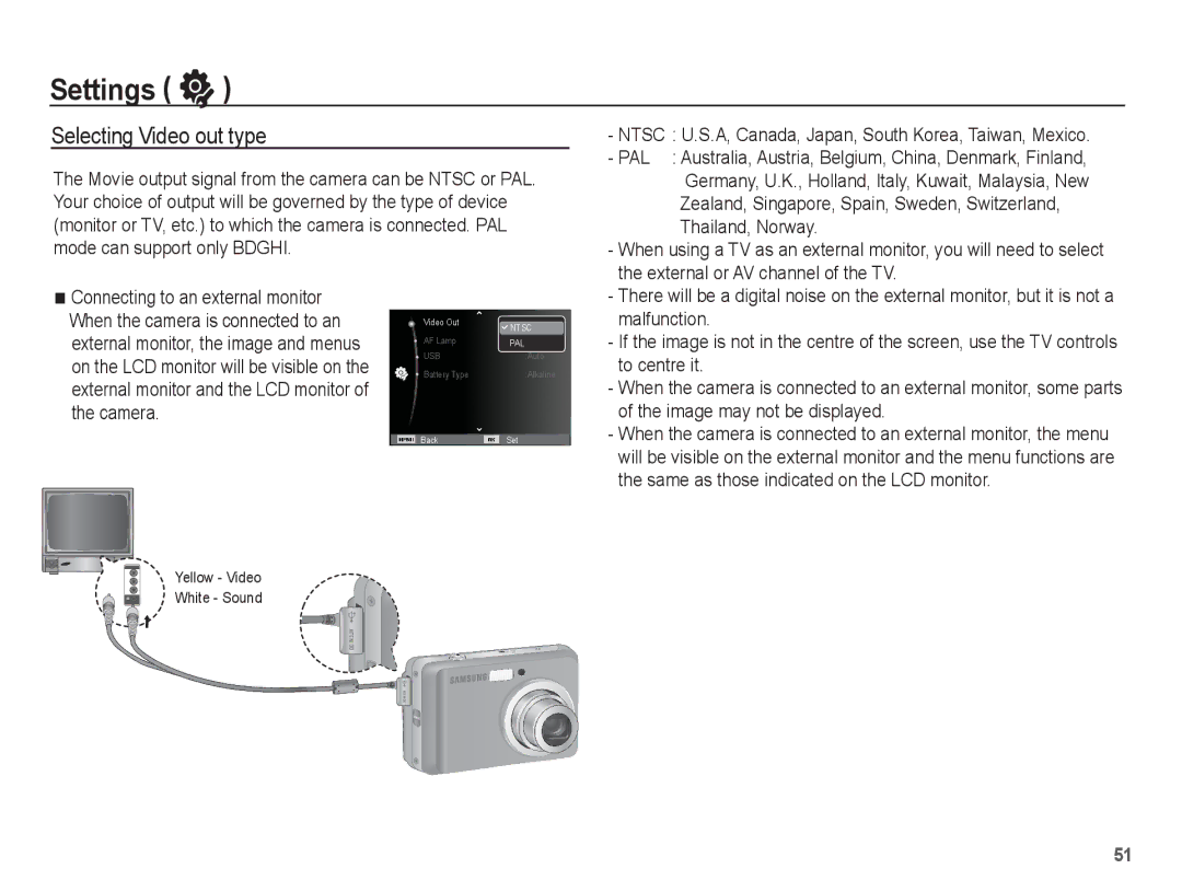 Samsung SL30 manual Selecting Video out type 