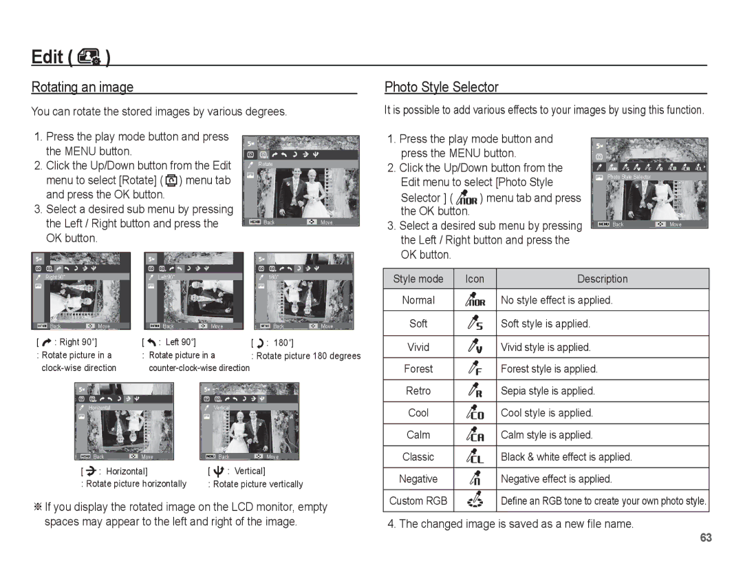 Samsung SL30 manual Rotating an image, You can rotate the stored images by various degrees, Selector 