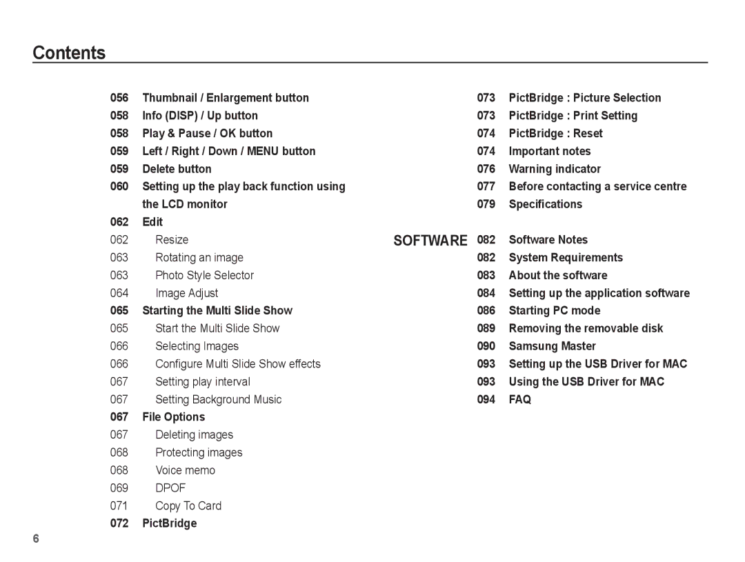 Samsung SL30 manual Software 