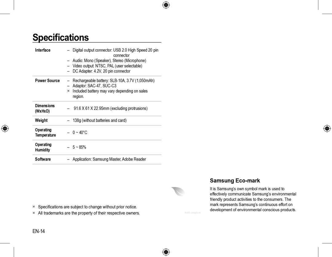 Samsung SL310W manual EN-14 