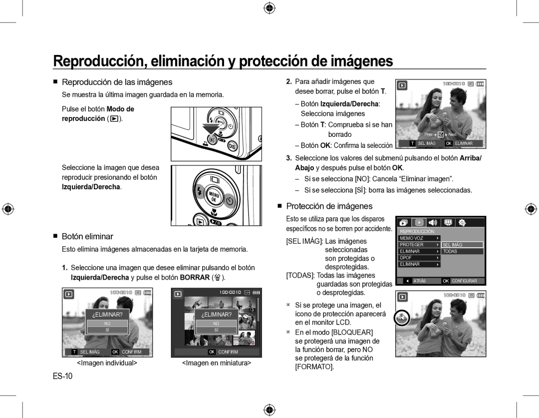 Samsung SL310W Reproducción, eliminación y protección de imágenes,  Reproducción de las imágenes,  Botón eliminar, ES-10 