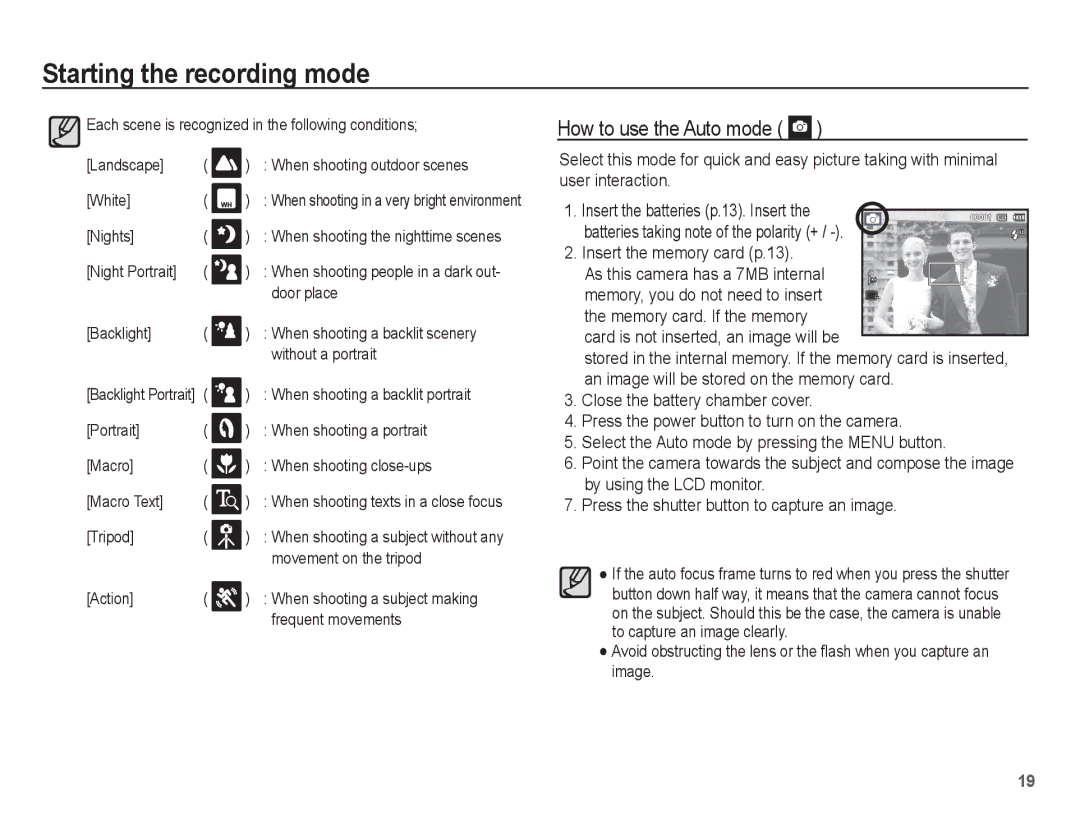 Samsung SL35 manual How to use the Auto mode, Card is not inserted, an image will be 