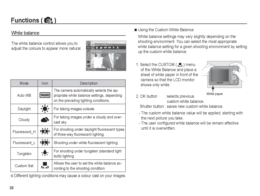 Samsung SL35 manual OK button Selects previous 