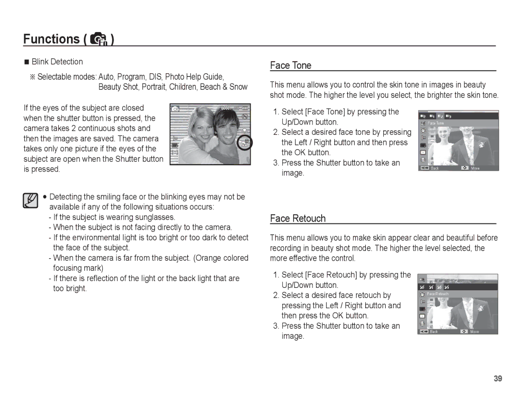 Samsung SL35 manual Face Retouch 